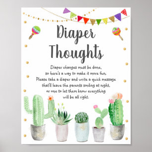 Gold Fiesta Cactus Diaper Thoughts Baby Shower Poster