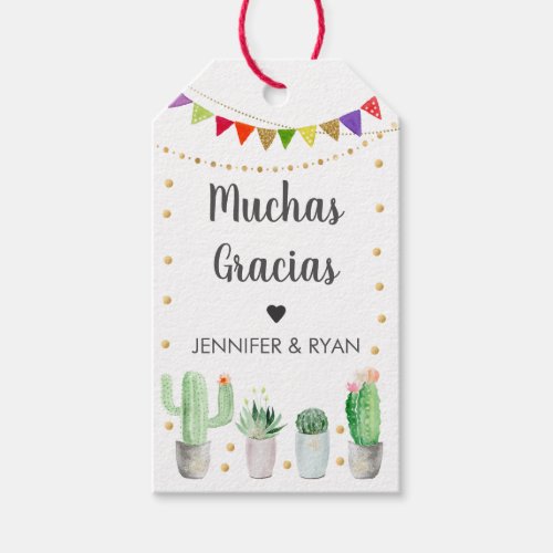 Gold Fiesta Cactus Muchas Gracias Baby Shower Gift Tags