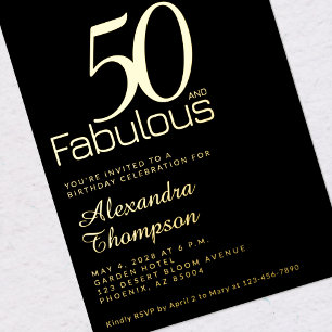 Gold Fifty and Fabulous 50th Birthday Party Foil Invitation