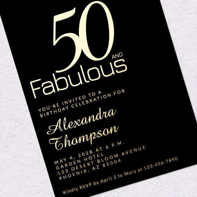 Gold Fifty and Fabulous 50th Birthday Party Foil Invitation (Creator Uploaded)