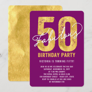 Gold Fifty and Fabulous 50th Birthday Party Invite