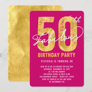 Gold Fifty and Fabulous 50th Birthday Party Invite