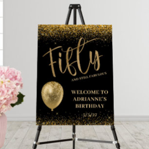 Gold Fifty and fabulous Birthday Welcome Foam Board