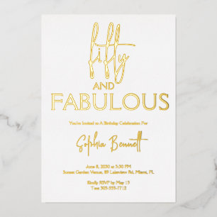 Gold Fifty and Fabulous Script 50th Birthday Party Foil Invitation