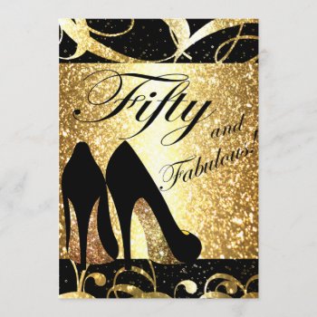 Gold Fifty And Fabulous Womans Birthday Invitation by CleanGreenDesigns at Zazzle