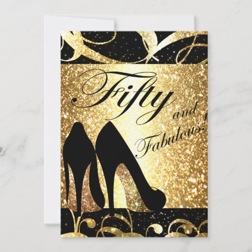 Gold Fifty and Fabulous Womans Birthday Invitation