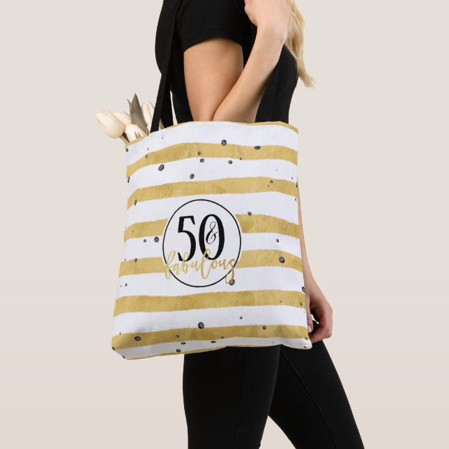 Gold Fifty & Fabulous Confetti Tote Bag (Close Up)