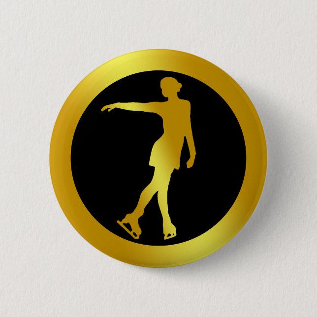GOLD FIGURE SKATER PINBACK BUTTON (Front)