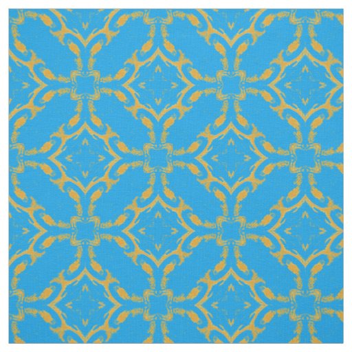 Gold Filigree and Turquoise Pattern Fabric