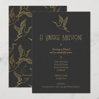 Gold Filigree Art Deco | Crane 70th Birthday Invitation