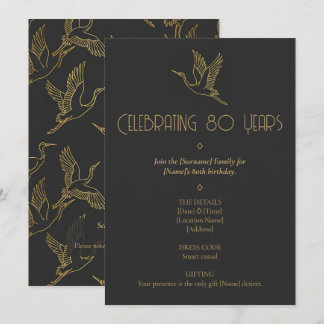 Gold Filigree Art Deco | Crane 80th Birthday Invitation