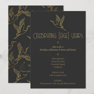 Gold Filigree Art Deco | Crane Birthday Invitation