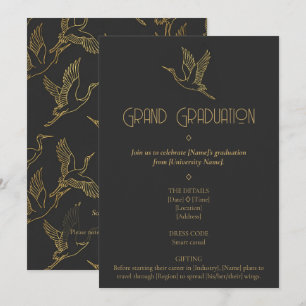 Gold Filigree Art Deco Crane Graduation Invitation
