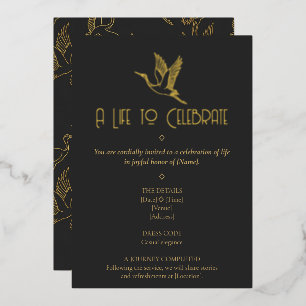 Gold Filigree Art Deco Crane Memorial Foil Invitation