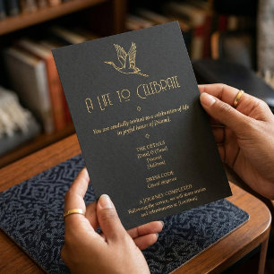 Gold Filigree Art Deco   Crane Memorial Invitation