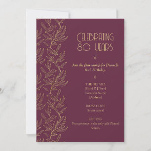 Gold Filigree Art Deco Fairy Wren 80th Birthday Invitation