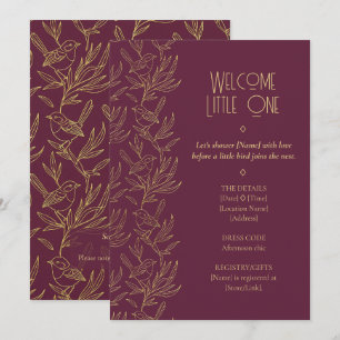 Gold Filigree Art Deco   Fairy Wren Baby Shower Invitation