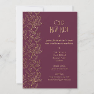 Gold Filigree Art Deco Fairy Wren Housewarming Invitation
