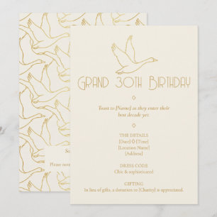 Gold Filigree Art Deco Goose 30th Birthday Invitation