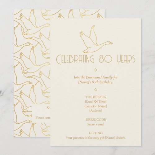 Gold Filigree Art Deco | Goose 80th Birthday Invitation