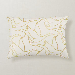 Gold Filigree Art Deco Goose Antique Cream Accent Pillow