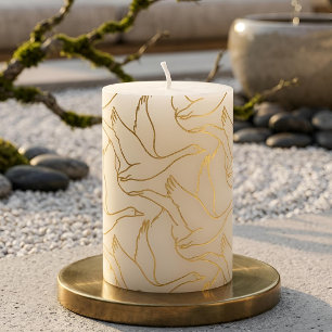 Gold Filigree Art Deco   Goose Antique Cream Pillar Candle