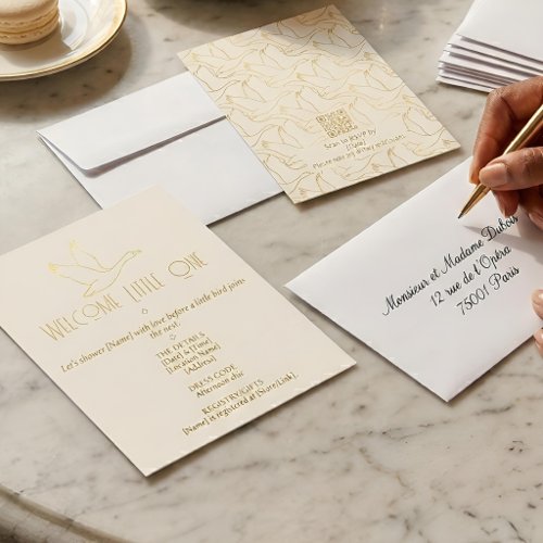 Gold Filigree Art Deco | Goose Baby Shower Invitation