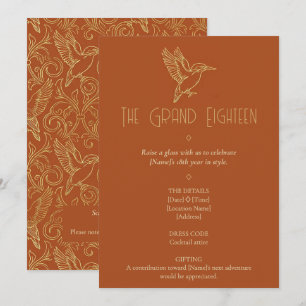 Gold Filigree Art Deco Kingfisher 18th Birthday Invitation