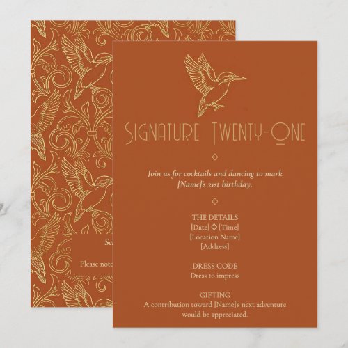 Gold Filigree Art Deco | Kingfisher 21st Birthday Invitation