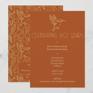Gold Filigree Art Deco Kingfisher 80th Birthday Invitation