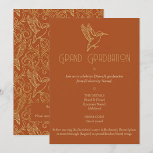 Gold Filigree Art Deco Kingfisher Graduation Invitation