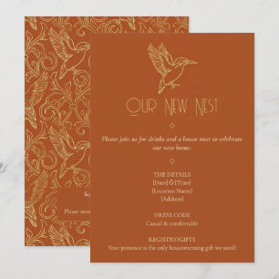 Gold Filigree Art Deco Kingfisher Housewarming Invitation