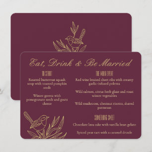 Gold Filigree Art Deco   Merlot Fairy Wren Wedding Menu