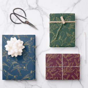 Gold Filigree Art Deco Regency Birds Set of Wrapping Paper Sheets
