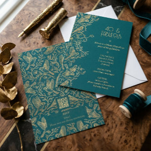 Gold Filigree Art Deco   Sparrow 40th Birthday Invitation