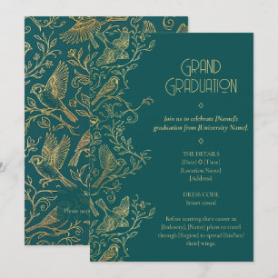 Gold Filigree Art Deco Sparrow Graduation Invitation