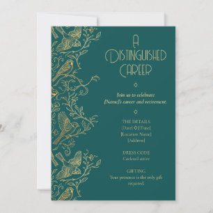 Gold Filigree Art Deco   Sparrow Retirement Invitation