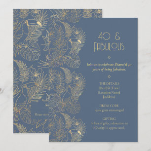 Gold Filigree Art Deco   Toucan 40th Birthday Invitation
