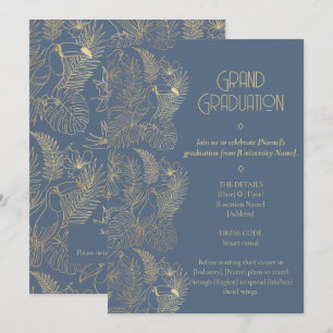 Gold Filigree Art Deco Toucan Graduation Invitation