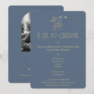 Gold Filigree Art Deco   Toucan Photo Memorial Invitation