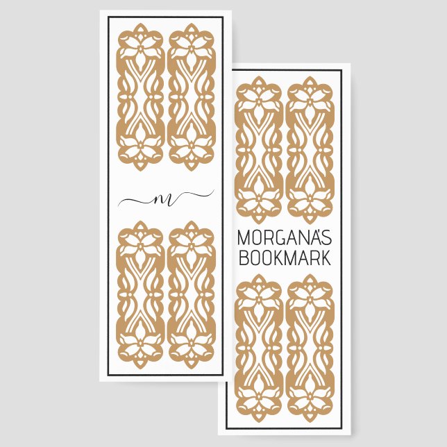 Gold Filigree Background Two Custom Text  Bookmarks (Front & Back)