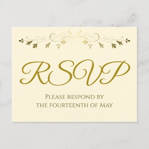 Gold Filigree Border Elegant Cream Wedding RSVP Postcard