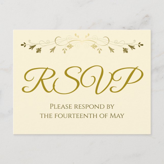 Gold Filigree Border Elegant Cream Wedding RSVP Postcard (Front)