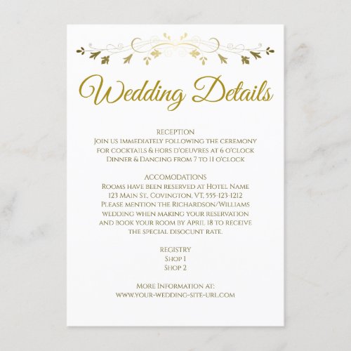 Gold Filigree Border Elegant Wedding Details Enclosure Card