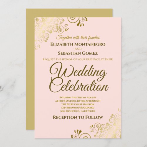 Gold Filigree Chic Elegant Blush Pink Wedding Invitation