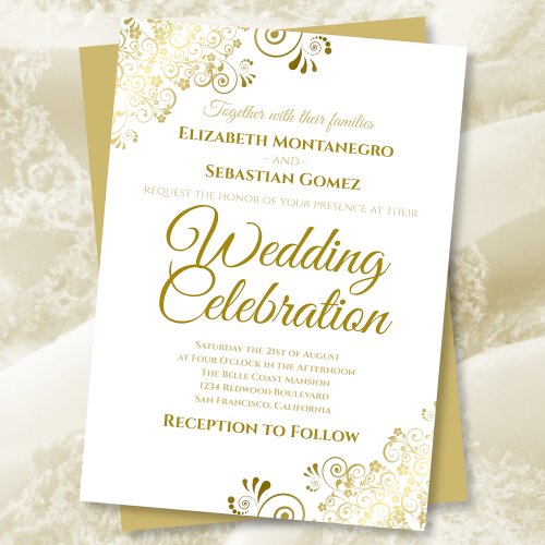 Gold Filigree Chic Elegant Formal Wedding Invitation