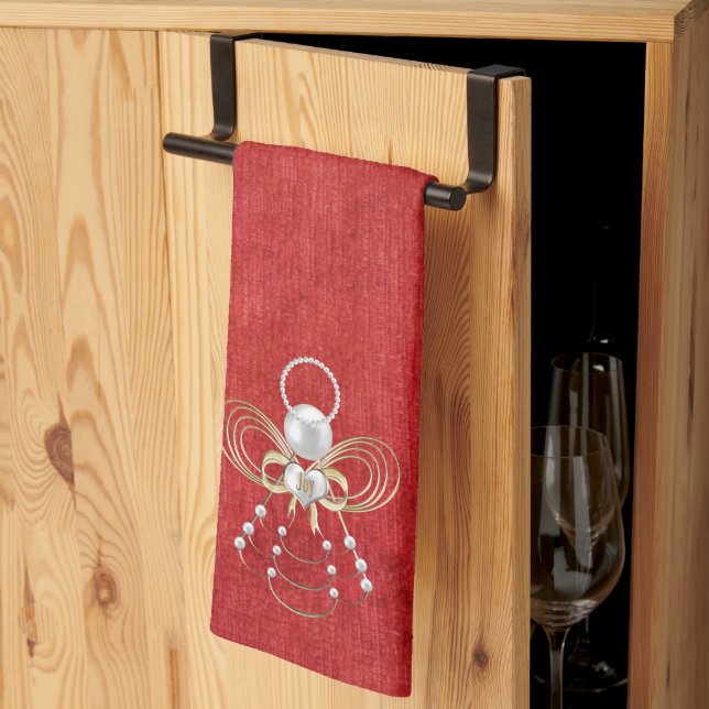 Gold Filigree Christmas Angel of Joy - Red Towel (Thirds Fold)