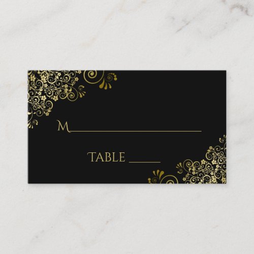 Gold Filigree Elegant Black Wedding Escort Card