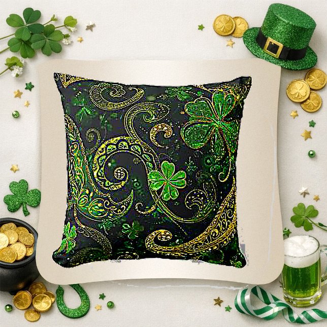 Gold Filigree Emerald Clover Celtic Pattern Throw Pillow (Creator Uploaded)