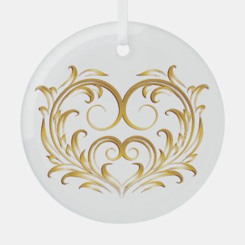 Gold Filigree Heart #2 Glass Ornament by LilithDeAnu at Zazzle